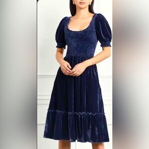 Hill House Limited Edition Louisa Navy Blue Velvet Dress